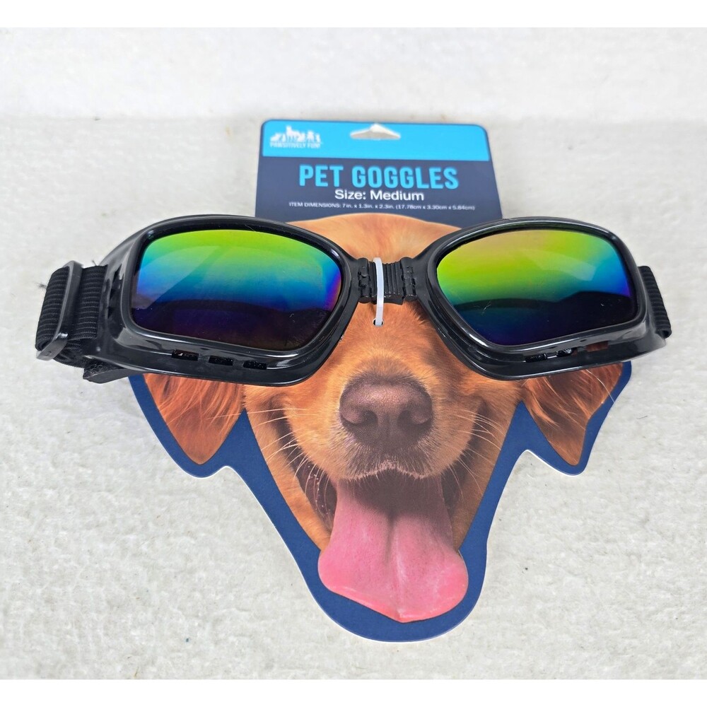 New Pawsitively Fun Pet Goggles Dog Sunglasses M Black Frame Multicolor Lenses